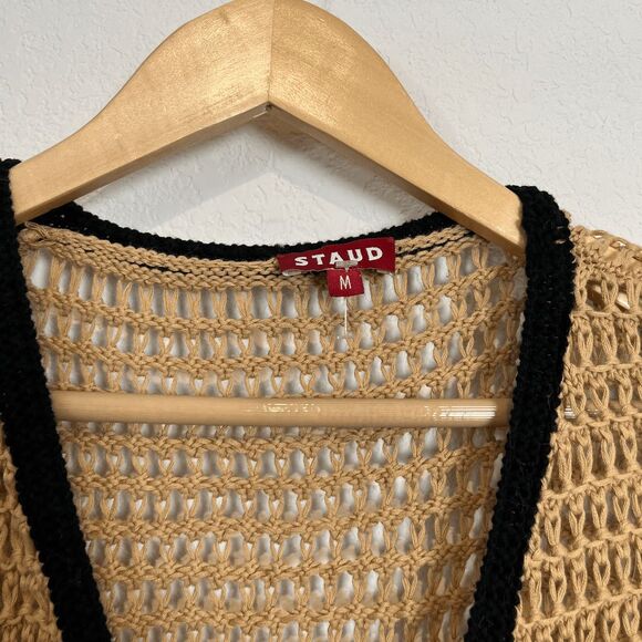 Staud Spritz natural Black Trim Tie Waist Cover-Up Dress Women's Size Medium - Picture 4 of 6